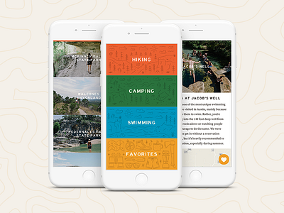 Flatlander App app austin camping digital exploration hiking outdoors parks swimming texas ui