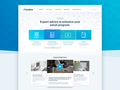 Resources Page Concept blue clean gradients grid light media modern squares ui design web website