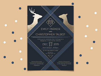 Gold leaf wedding invitation deer elk gold invitation invite leaf wedding winter