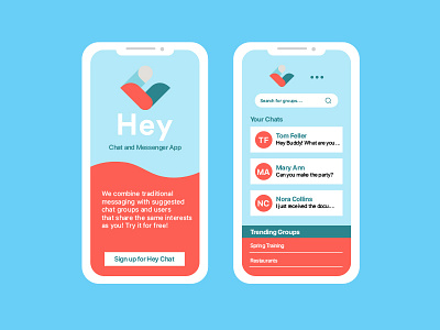 Hey Chat chat design flat messenger social ui ux