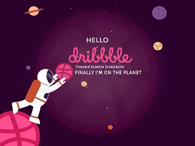 Hello Dribbble astronaut dribbble first shot hello illustration planet rocket space