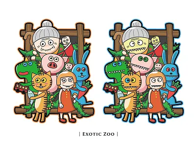 Exotic Zoo animal cat child dragon girl illustration pig rabbit zoo