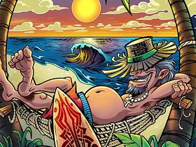 Heavenly Graphics T-shirt Design apparel beach bulldog hammock palm tree resort sunset