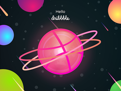 Hello Dribbble! black debuts dribble first first shot hello hello dribbble illustration logo planet shot space
