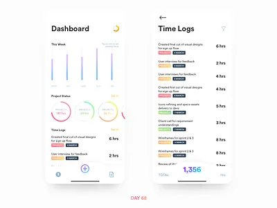 Daily UI Challenge: Day 68 Timetracker app daily ui challenge design studio freelancer interaction design ios iphone x project work time log time tracker app ui design ux design work hours