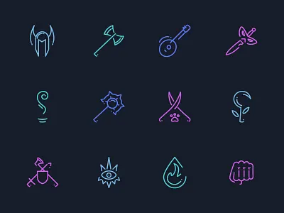 Icons Dungeons And Dragons Classes app blue game green icon icons illustration line roleplaying set vector