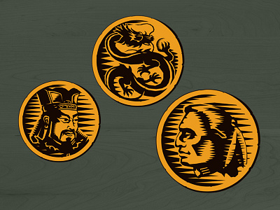 Illustrated coins coins icons illustration woodcut