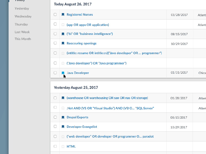 Search History Redesign desktop enterprise interaction redesign save search search history web app