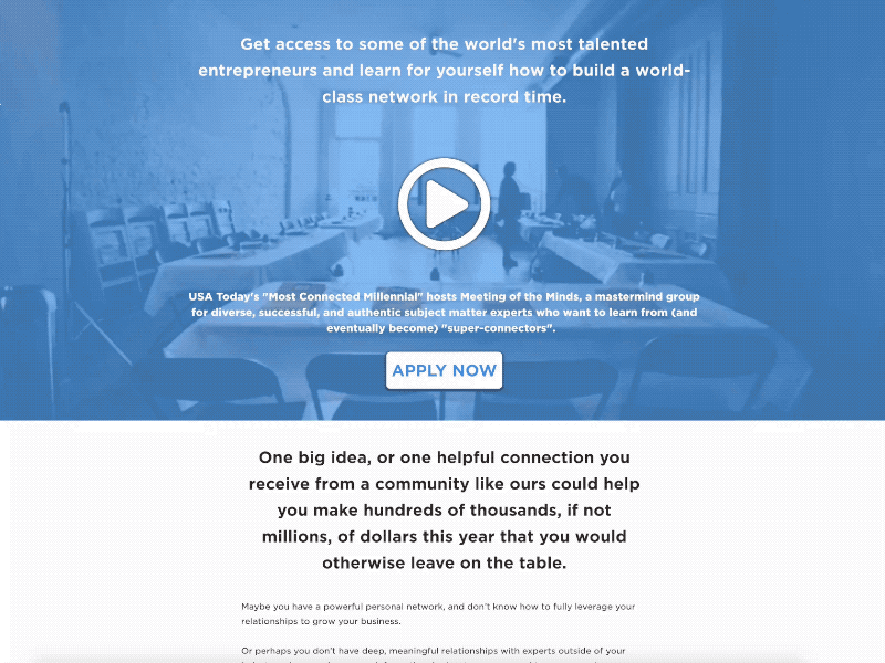 Meeting Of The Minds Site Design and Development background video landing page one page sales video wordpress