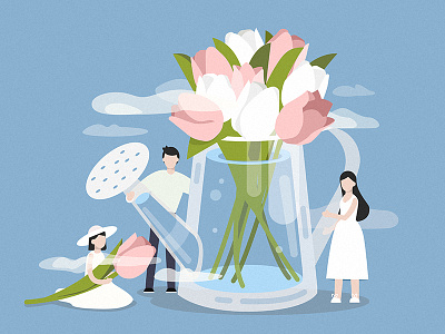 Flowers art boy character design flowers girl illustration people spring vector water