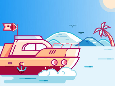 Redesign boat boat in the evening mountain the moon the tropics