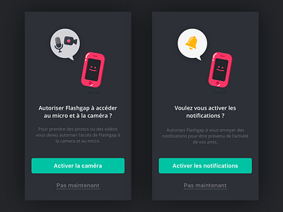 Permissions screens access bell camera dark illustration micro notification permission phone request ui ux