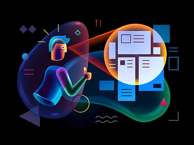 Selectivity bright bubbles business character designer glowing hitech illustration select software technology transparent