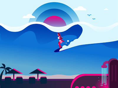 Surfing ocean，sea，surf，surfing， swell waves，sun ，