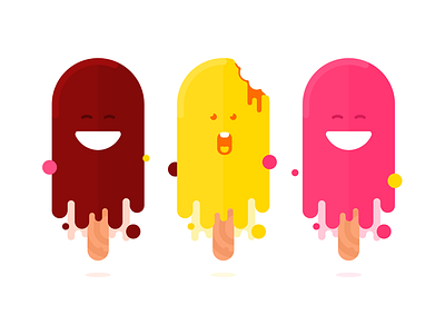 Funny ice creams. bite bitten cream flat happy ice icon illustration melting scared smile vector