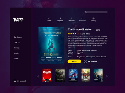 UI daily 025 - TV app 025 tv app dark blue movies shape of water uidaily
