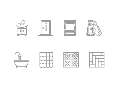 Building Icons bath contour door icon illustrator pavement pressure washer roof sink stone vector window