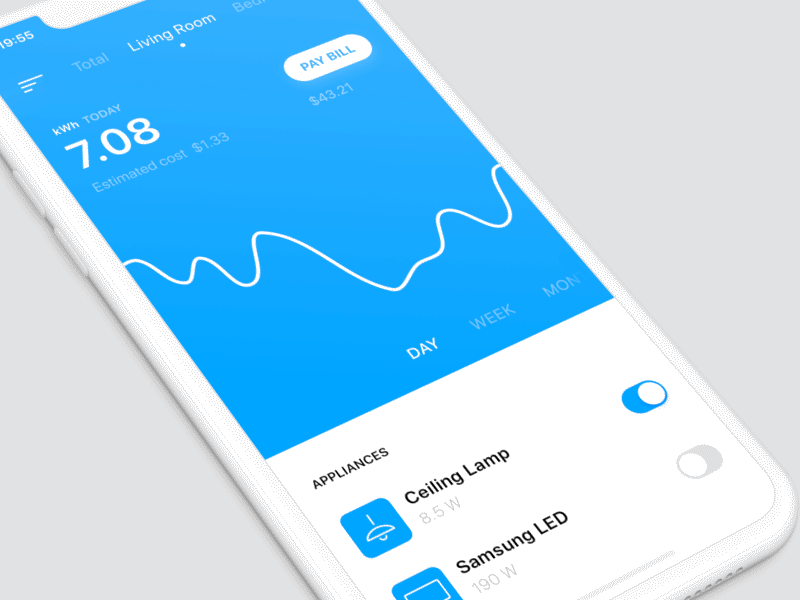 Home Power Monitoring - Daily UI #21 chart coffee daily ui home ios iphone x lamp led monitor pay power ui