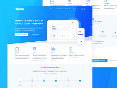 Claritas Blockchain Startup blockchain blue crypto design simple site web webdesign