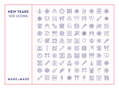 Made By Made | Line Icons – New Years Eve celebration fireworks icons illustrations infographics line icons new years eve party symbols ui ux vector