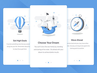 Walkthrough aim balloon compass goals illustrations mission onboarding ship target walkthrough