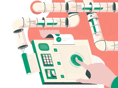 Billing on Autopilot automation illustration invoice machine paper site design startup ui