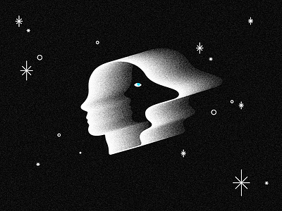 High-level thinking blackandwhite grain illustration monochrome profile sky space stars