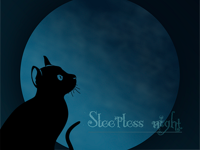 Sleepless Night art blue blue moon cat illustration night trend ui