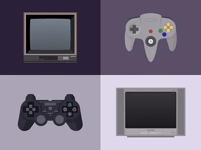 Televisions and Controllers controllers gaming nintendo playstation retro televisions tv