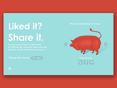 Quiz game screens after life design facebook game illustration like pig red share ui