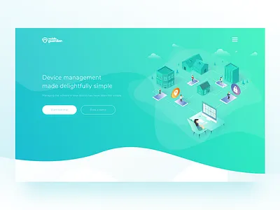 hero device management flat design hero illustration isometric product design splash page ui user interface ux web design