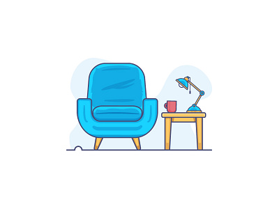 Waiting chair coffee flat design illustration lamp lounge minimal psychology relax retro table waiting