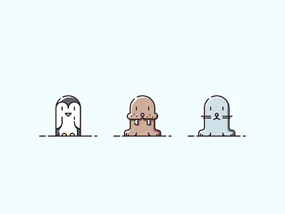 North Trio animals ice illustration north penguin seal walrus
