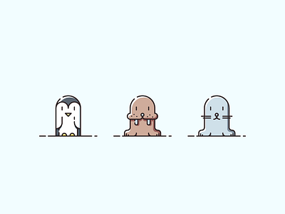 North Trio animals ice illustration north penguin seal walrus