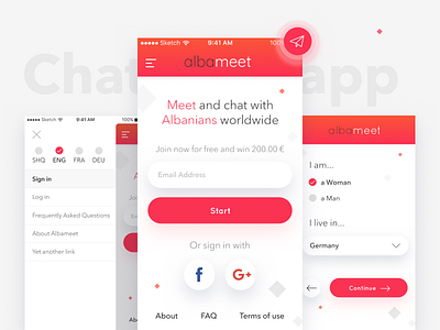 Chat app - login screens albanian chat gradient ios iphone login messaging mobile mobile app network registration social