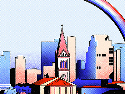 Church Scene church city halftone rainbow vector