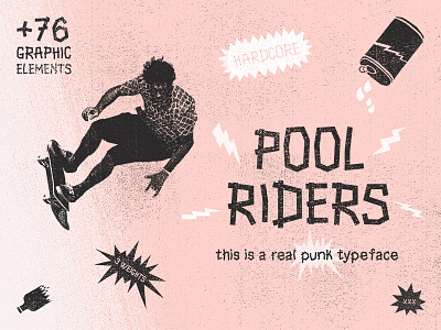 Pool Riders Typeface & Bonus Vectors bonus download elements font punk typeface vectors