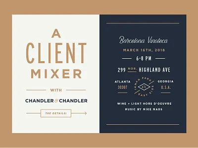 Client Mixer atlanta event gold invitation invite line lockup print type typography wine