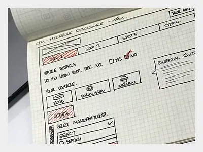 Progressive Disclosure Car Insurance Sketch design drawing experience insurance moleskine pencil sketch sketchbook sketchpad user ux wireframe