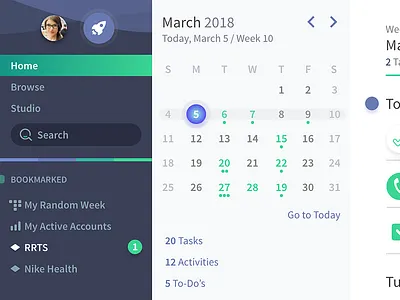 Next Preview app calendar desktop gradient menu minimal nav navigation