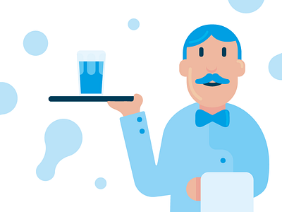 Character Water: waiter ballon blue bubble characters glass illustration men people vector water