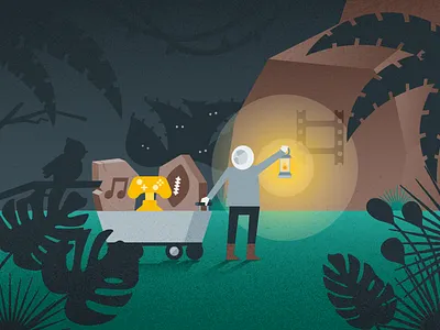 jungle hunt explore explorer foliage forest icons illustration jungle lantern light plants