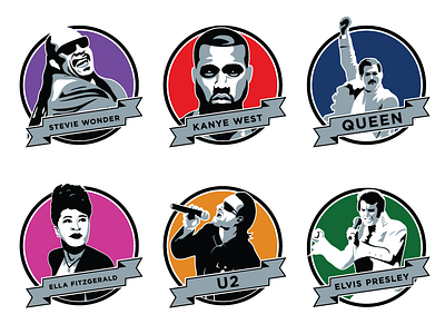Musicians elvis illustration kanye music queen u2 vector