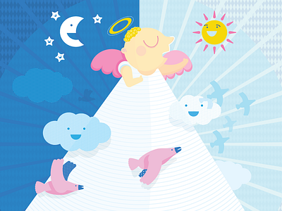 Little angel angel baby birds character clouds flat gift illustration kids night sky vector