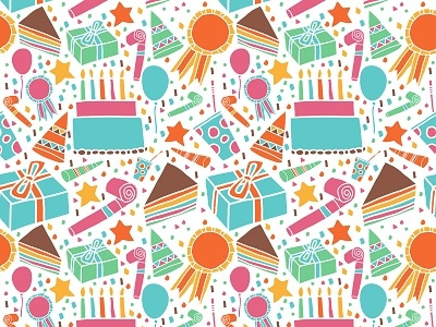 Colorful Vector Seamless Pattern Birthday Cake And Components background pattern seamlesspattern surfacepattern wallpaper