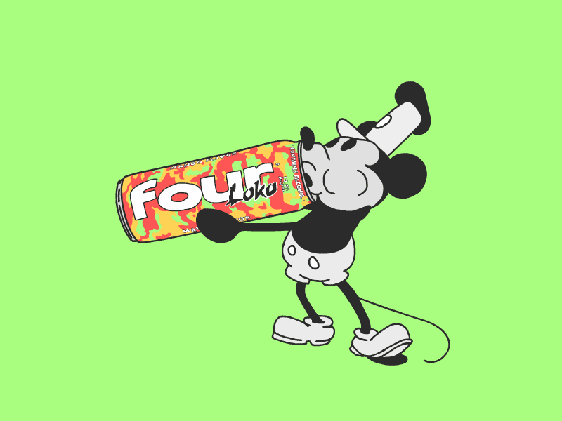 Steamboat Litty 4loko animation cel animation drinking gif lit malt malt liquor mickey mouse