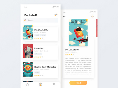 Book app - Bookshelf blue book clean design list ui yellow