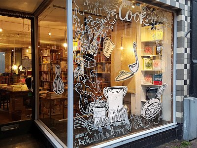 Shop window cook cooking foamboard food food illustration kookboekhandel shop shop window window window painting