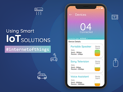 IoT Application UI cards clean design internet of things ios iphone 10 iphone x mobile design. gradient shadow trending designs ui