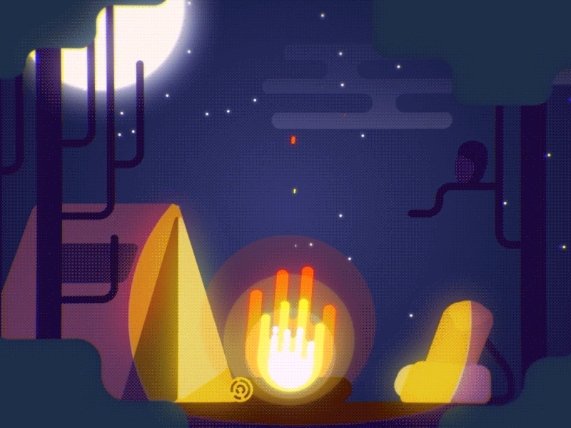 Campfire animation adobe after effects animation fire gif hand illustration loop moon motion design motiondesign night